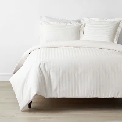 The Company Store Dobby Stripe Classic Smooth Wrinkle-free Sateen Bed Duvet Cover In Ivory