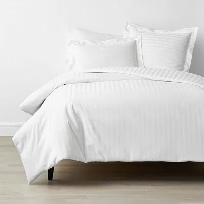 The Company Store Dobby Stripe Classic Smooth Wrinkle-free Sateen Bed Duvet Cover In White
