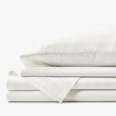 The Company Store Dobby Stripe Classic Smooth Wrinkle-free Sateen Bed Sheet Set In Ivory