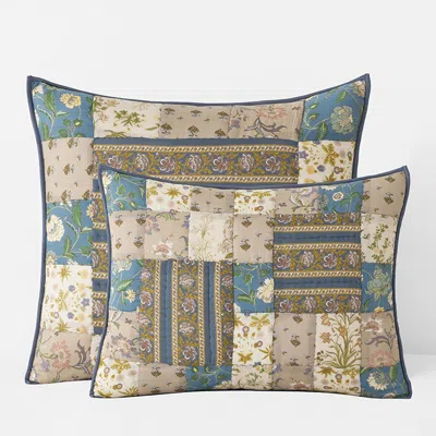 The Company Store Dorothea Patchwork Quilted Sham In Blue/brown
