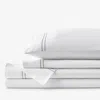 The Company Store Dorset Stripe Luxe Smooth Egyptian Cotton Sateen Bed Sheet Set In Gray/white