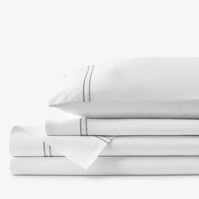 The Company Store Dorset Stripe Luxe Smooth Egyptian Cotton Sateen Bed Sheet Set In Gray/white