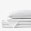 The Company Store Dorset Stripe Luxe Smooth Egyptian Cotton Sateen Bed Sheet Set In White