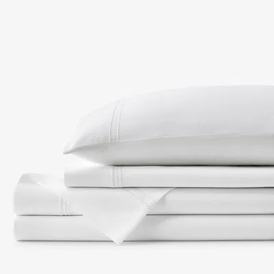 The Company Store Dorset Stripe Luxe Smooth Egyptian Cotton Sateen Bed Sheet Set In White