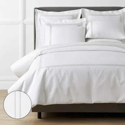 The Company Store Dorset Stripe Luxe Smooth Egyptian Cotton Sateen Duvet Cover In Beige/white