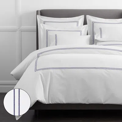 The Company Store Dorset Stripe Luxe Smooth Egyptian Cotton Sateen Duvet Cover In Blue/white
