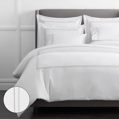 The Company Store Dorset Stripe Luxe Smooth Egyptian Cotton Sateen Duvet Cover In Gray/white
