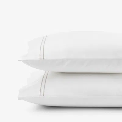 The Company Store Dorset Stripe Luxe Smooth Egyptian Cotton Sateen Pillowcase Set In Beige/white