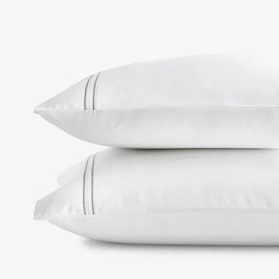 The Company Store Dorset Stripe Luxe Smooth Egyptian Cotton Sateen Pillowcase Set In Gray/white
