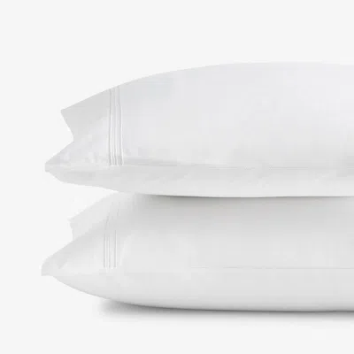 The Company Store Dorset Stripe Luxe Smooth Egyptian Cotton Sateen Pillowcase Set In White