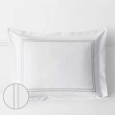 The Company Store Dorset Stripe Luxe Smooth Egyptian Cotton Sateen Sham In Gray/white