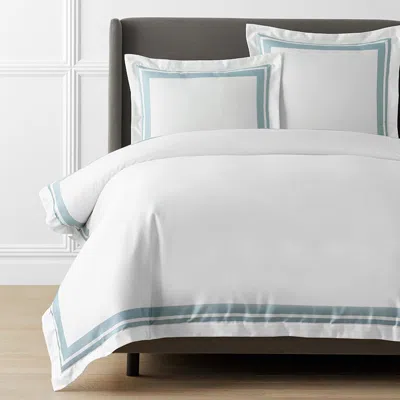 The Company Store Double Border Premium Smooth Supima® Cotton Wrinkle-free Sateen Duvet Cover In Blue/white