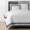 The Company Store Double Border Premium Smooth Supima® Cotton Wrinkle-free Sateen Duvet Cover In Blue/white
