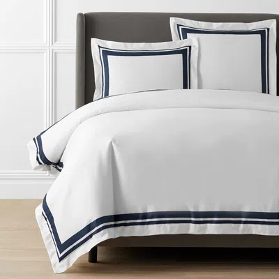 The Company Store Double Border Premium Smooth Supima® Cotton Wrinkle-free Sateen Duvet Cover In Blue/white