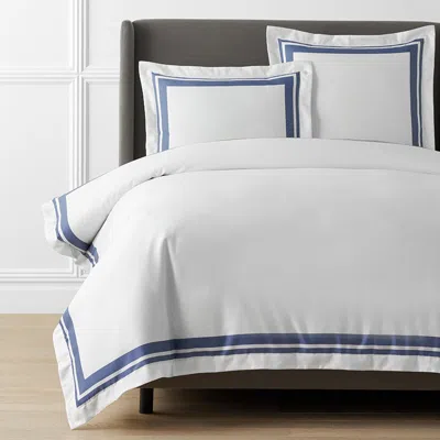 The Company Store Double Border Premium Smooth Supima® Cotton Wrinkle-free Sateen Duvet Cover In Blue/white