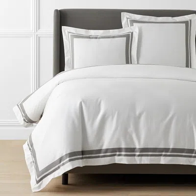 The Company Store Double Border Premium Smooth Supima® Cotton Wrinkle-free Sateen Duvet Cover In Gray/white
