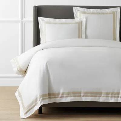 The Company Store Double Border Premium Smooth Supima® Cotton Wrinkle-free Sateen Duvet Cover In Ivory/white