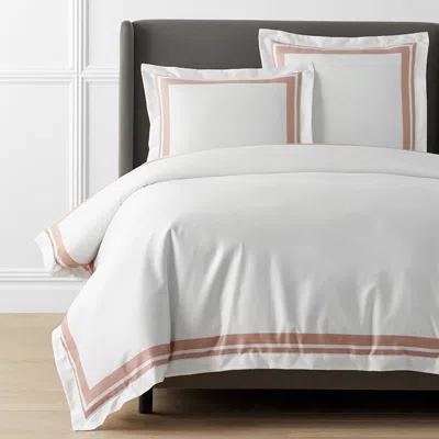 The Company Store Double Border Premium Smooth Supima® Cotton Wrinkle-free Sateen Duvet Cover In Pink/white