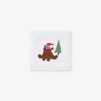 The Company Store Embroidered Novelty Cocktail Napkins, Set Of 4 In Multi