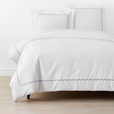The Company Store Embroidered Scallop Classic Cool Cotton Percale Duvet Cover In Purple/white