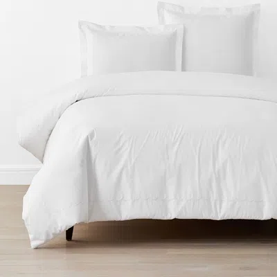 The Company Store Embroidered Scallop Classic Cool Cotton Percale Duvet Cover In White