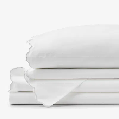 The Company Store Embroidered Scallop Classic Smooth Sateen Solid Bed Sheet Set In Gray/white