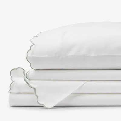 The Company Store Embroidered Scallop Classic Smooth Sateen Solid Bed Sheet Set In Green/white