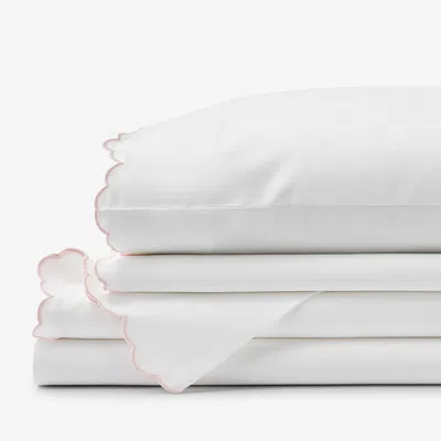 The Company Store Embroidered Scallop Classic Smooth Sateen Solid Bed Sheet Set In Pink/white