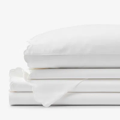 The Company Store Embroidered Scallop Classic Smooth Sateen Solid Bed Sheet Set In White
