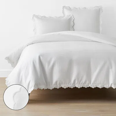 The Company Store Embroidered Scallop Classic Smooth Sateen Solid Duvet Cover In White