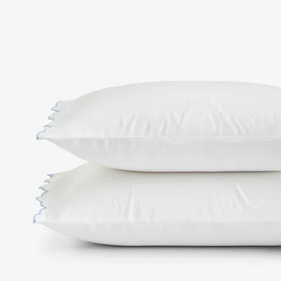 The Company Store Embroidered Scallop Classic Smooth Sateen Solid Pillowcase Set In Blue/white
