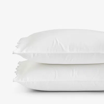 The Company Store Embroidered Scallop Classic Smooth Sateen Solid Pillowcase Set In Gray/white