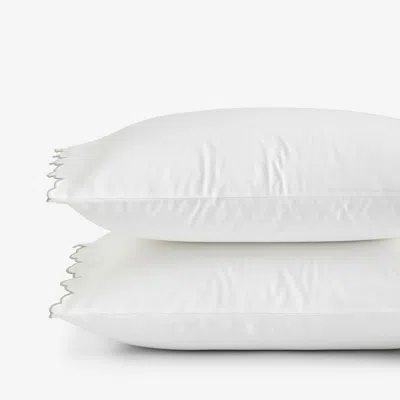 The Company Store Embroidered Scallop Classic Smooth Sateen Solid Pillowcase Set In Green/white
