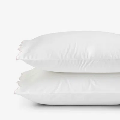 The Company Store Embroidered Scallop Classic Smooth Sateen Solid Pillowcase Set In Pink/white