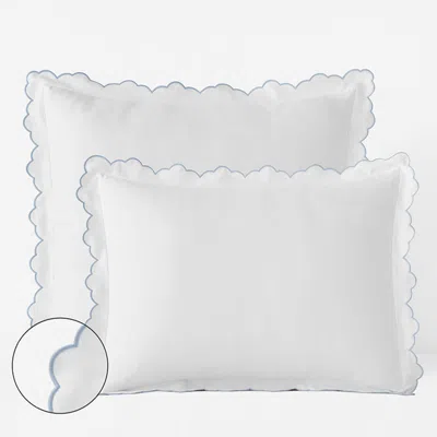 The Company Store Embroidered Scallop Classic Smooth Sateen Solid Sham In Blue/white
