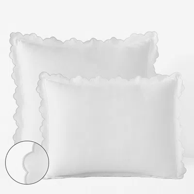 The Company Store Embroidered Scallop Classic Smooth Sateen Solid Sham In Gray/white