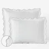 The Company Store Embroidered Scallop Classic Smooth Sateen Solid Sham In Green/white