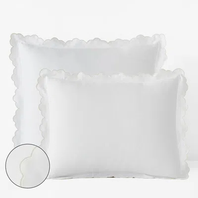 The Company Store Embroidered Scallop Classic Smooth Sateen Solid Sham In Ivory/white