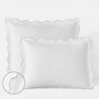 The Company Store Embroidered Scallop Classic Smooth Sateen Solid Sham In Pink/white