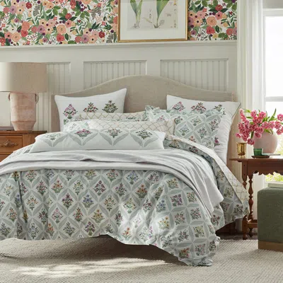 The Company Store Estee Garden Classic Smooth Sateen Duvet Cover In Green