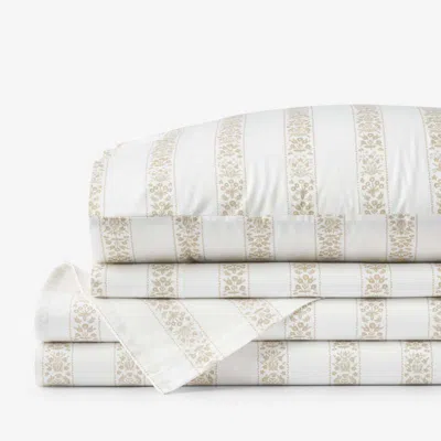 The Company Store Estee Stripe Classic Smooth Sateen Bed Sheet Set In Beige/yellow