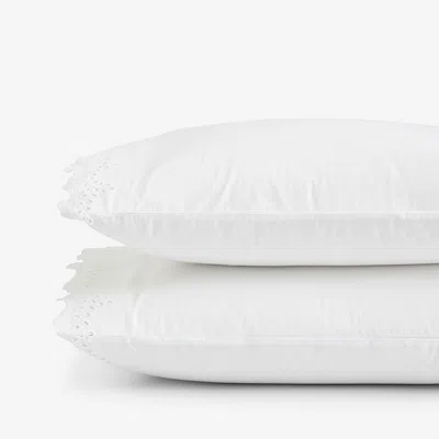 The Company Store Eyelet Classic Cool Cotton Percale Solid Pillowcase Set In White
