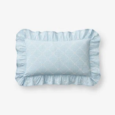The Company Store Eyelet Ruffle Classic Cool Yarn-dyed Cotton Percale Decorative Lumbar Pillow Cover In Blue