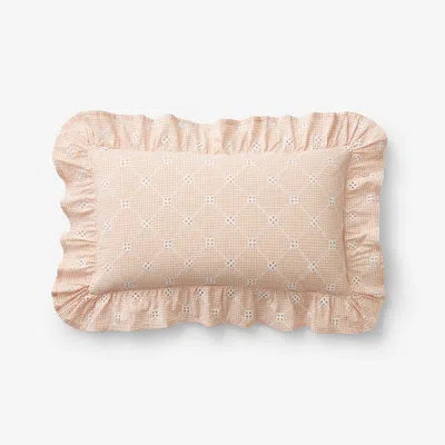 The Company Store Eyelet Ruffle Classic Cool Yarn-dyed Cotton Percale Decorative Lumbar Pillow Cover In Orange/coral/pink