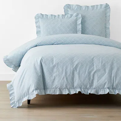 The Company Store Eyelet Ruffle Classic Cool Yarn-dyed Cotton Percale Duvet Cover In Blue