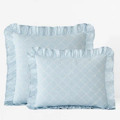 The Company Store Eyelet Ruffle Classic Cool Yarn-dyed Cotton Percale Sham In Blue