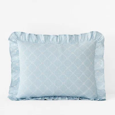 The Company Store Eyelet Ruffle Classic Cool Yarn-dyed Cotton Percale Sham In Blue