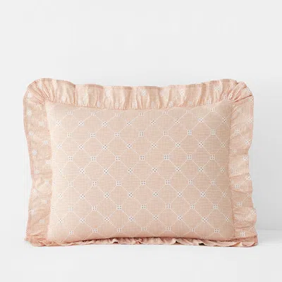 The Company Store Eyelet Ruffle Classic Cool Yarn-dyed Cotton Percale Sham In Pink