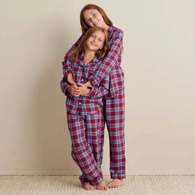 The Company Store Family Flannel Kid's Button-down Pajama Set In Blue/red