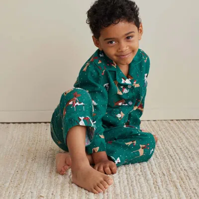 The Company Store Family Flannel Kid's Button-down Pajama Set In Brown/green